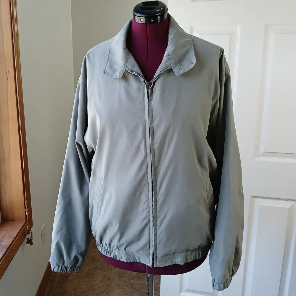 London Fog Grey Windbreaker Jacket L VTG Y2K golf bomber full zip button collar